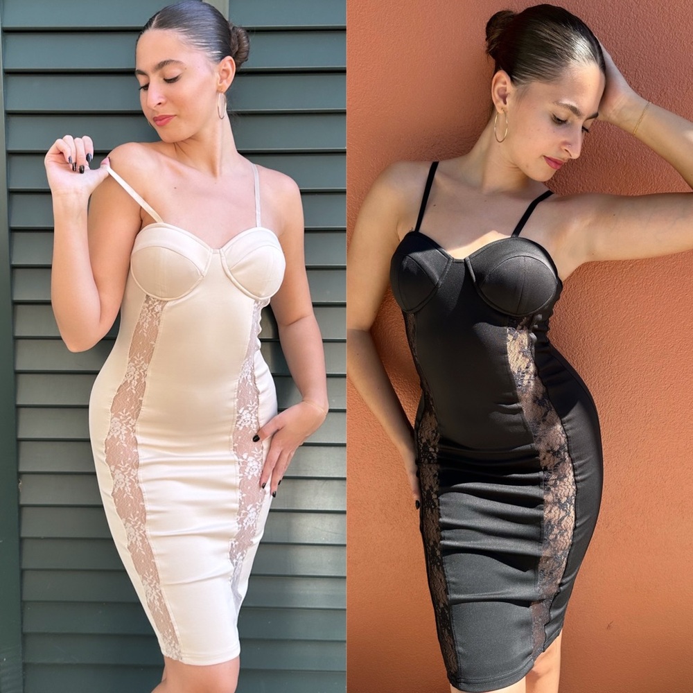 🔥 Brand New 🔥 Sexy Nude Lace Bodycon Midi 👗 - Picture 5 of 6